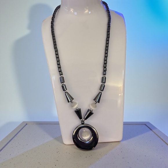Elegant Hematite and Moonstone Necklace - 18” Long - Picture 2 of 3